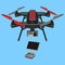 Vector illustration of multirotor dark-ruddy helicopter lifted and propelle