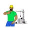 Vector illustration of a muscular man, a builder raised his thumbs up