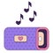 Vector illustration of a music speaker, playing the music of love with notes in the shape of hearts.