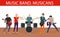 Vector illustration of musicians music band. Young rock group.