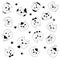 Vector illustration of muzzle of cats different. Black and white. Girls and boys, wearing glasses, butterflies, ties, beads.