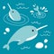 Vector illustration of narwhal in flat style