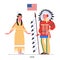 Vector illustration of Native Americans in national costume with a flag.