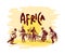 Vector illustration of Native black skinned ethnical people of Africa tribes and aborigine.