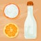 Vector illustration. Natural cleaning products are vinegar, baking soda, lemon - natural cleaning products on wood background