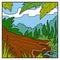 Vector illustration, natural color background. A fallen tree