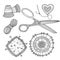 Vector illustration of needlework, sewing tools.