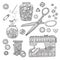 Vector illustration of needlework, sewing tools