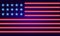 Vector illustration of the neon sign of the US flag. glowing neon American flag with red stripes and blue stars on a dark blue
