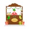 Vector illustration of a New Year's stall counter with a seller holding candy canes