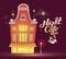 Vector illustration of night cafe with street lamp on dark brown