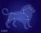Vector illustration of a night sky with the constellation of Leo. Zodiac sign. Star lion.