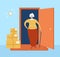 Vector illustration No contact delivery. Pensioner couple receives the order at the apartment door. Basic RGB