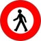 Vector illustration of a `No walking` road sign. Red and white graphics of a traffic sign.