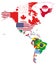 Vector illustration of North and South America map with country names and flags of countries