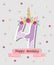Vector illustration with number Four, Unicorn Horn, ears and flower wreath.