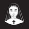 Vector illustration of nun with cross made in hand drawn horror line realistic style.