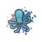 Vector illustration with octopus, blue paint splash.