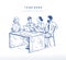 Vector illustration of office people discussing at table, teamwork, collaboration concept.