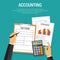 Vector illustration of office table top view of an accountant calculating tax.