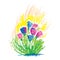 Vector illustration oil pastel childlike stylized pink and blue flowers isolated