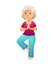 Vector illustration of an old active lady, who is dressed in a sport wear. She is doing yoga