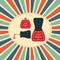 Vector illustration. Old nail polish bottle with red lacquer drop in vintage style.