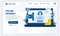 Vector illustration of Online payment or money transfer concept with people making payment transaction. Modern flat web landing