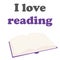 vector illustration of an open book, short phrase I love reading. the concept of education, bookstore, readers\\\' club