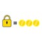 Vector illustration of an open padlock getting a bonus coin