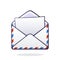 Vector illustration. Opened mail envelope with red and blue stripes. Incoming message has been read. Symbol of communication