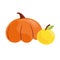Vector illustration orange pumkin and yelloe apple. Autumn vegetabls.