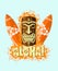 Vector illustration of orange tiki mask with surf boards