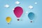 Vector Illustration Origami Colorful Hot Air Balloon and Cloud. paper art and craft style.
