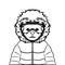 Vector illustration outline black of a bear snowboarder in a winter jacket and goggles