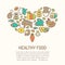 Vector illustration with outlined food icons forming a heart shape