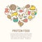 Vector illustration with outlined food icons forming a heart shape