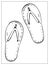 Vector illustration with outlines of pair of beach sandals, flip-flop. For web, logo, icon, app, UI. Isolated. Cartoon