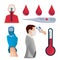 Vector illustration pack bundle temperature, blood, Infrared Thermometer laser thermometer shoot measuring heat of human body temp