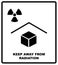 Vector illustration of the package sign - Keep away from radiation - X-ray radiation text. Packaging label. Black