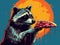 vector illustration of Paint a visual of a curious raccoon sneaking a slice of pizza