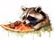 vector illustration of Paint a visual of a curious raccoon sneaking a slice of pizza