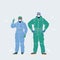 Vector illustration of pair of doctors, healthcare worker wearing a medical mask for protection from a virus