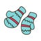 Vector illustration pair of knitted christmas mittens on green background. Mitten icon. Christmas greeting card with mittens Eps 1