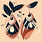 Vector illustration of a pair of owls on a branch with leaves generative AI