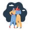 Vector illustration of Pair of pretty young women standing together and hugging. Close friends or sisters embracing and