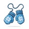 Vector illustration. Pair of wool winter mittens with pattern. Gloves for cold weather. Graphic design with contour