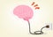 Vector illustration The pale pink brain needs to be recharged by plugging in a charger. to increase power to give the brain energy