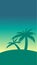 Vector illustration with palms trees at sunset. Miami vibes. Colorful illustration of tropical coconut trees. Summer beach vacatio