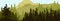 Vector illustration of panorama of silhouette of mountains and forest. Detailed alpine fir background